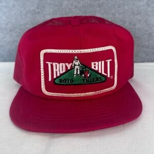 VTG Troy Bilt Embroidered Roto Tillers Snap Back Red Trucker Hat 80s 90s Western